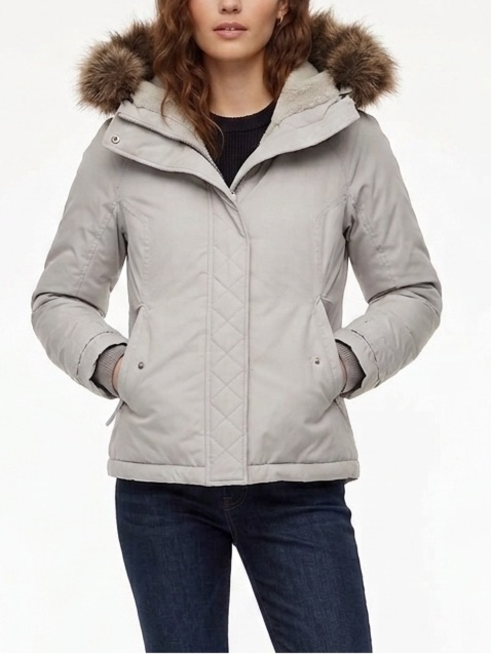 Aritzia TNA Grey Hooded Short Parka Sz Small